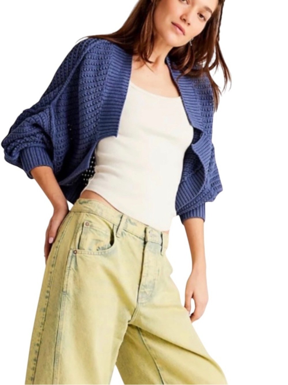 We The Free east west Open-Front Chunky Knit dolman sleeve cardigan Blue xs